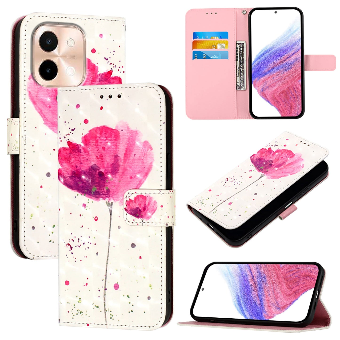 For vivo Y28 4G Leather Flip Phone Case with 3D Painted Design, Card Holder, Wallet & Stand Function - Durable Protection & Easy Access