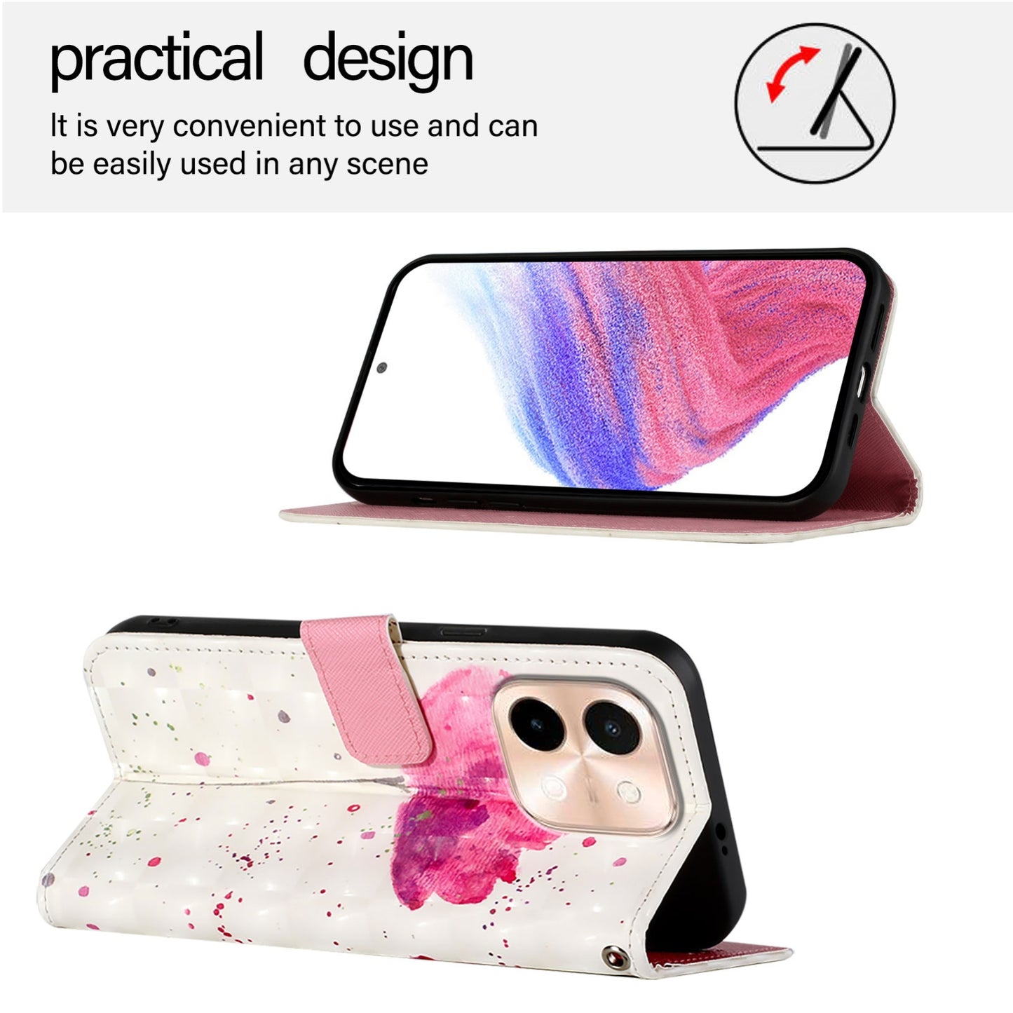 For vivo Y28 4G Leather Flip Phone Case with 3D Painted Design, Card Holder, Wallet & Stand Function - Durable Protection & Easy Access
