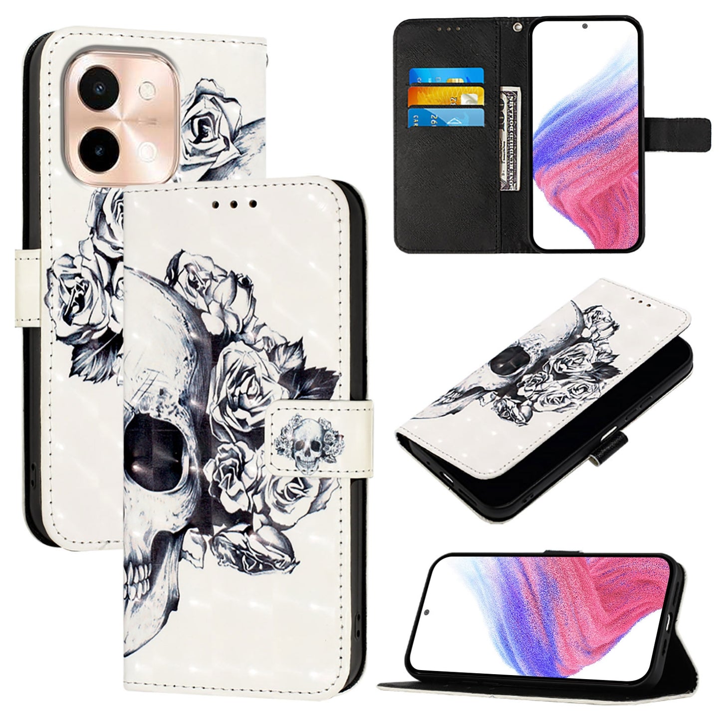 For vivo Y28 4G Leather Flip Phone Case with 3D Painted Design, Card Holder, Wallet & Stand Function - Durable Protection & Easy Access