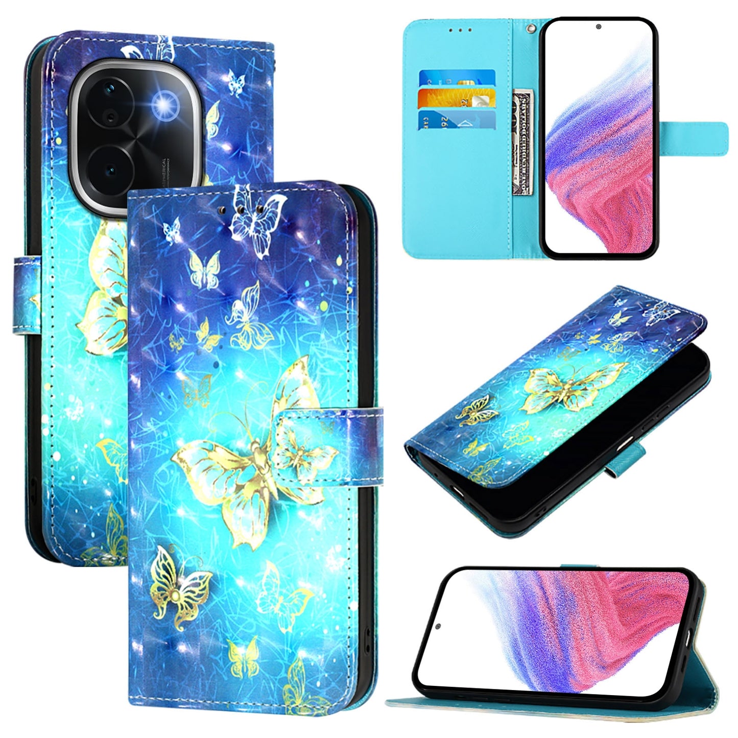 vivo iQOO Z9s Pro 5G India Leather Flip Phone Case with 3D Painted Design, Card Holder, Wallet & Stand Function - Durable Protection & Easy Access