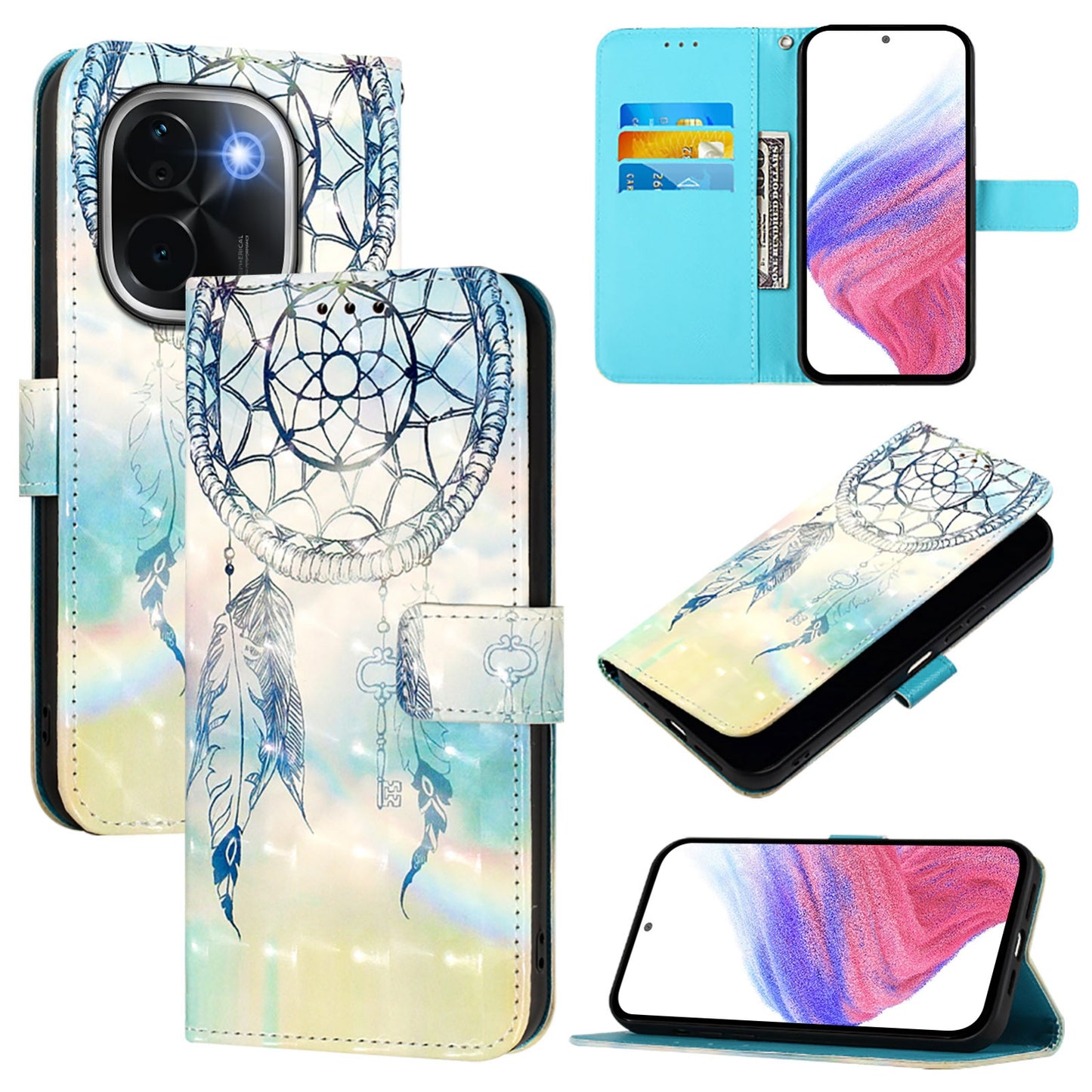 vivo iQOO Z9s Pro 5G India Leather Flip Phone Case with 3D Painted Design, Card Holder, Wallet & Stand Function - Durable Protection & Easy Access