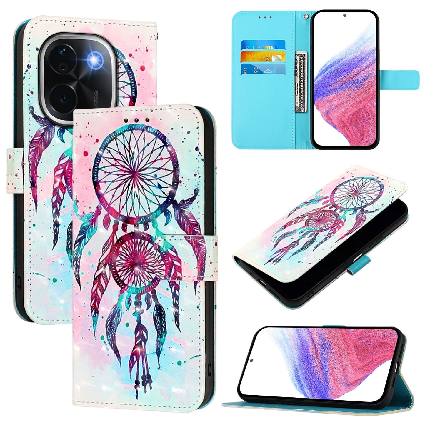 vivo iQOO Z9s Pro 5G India Leather Flip Phone Case with 3D Painted Design, Card Holder, Wallet & Stand Function - Durable Protection & Easy Access
