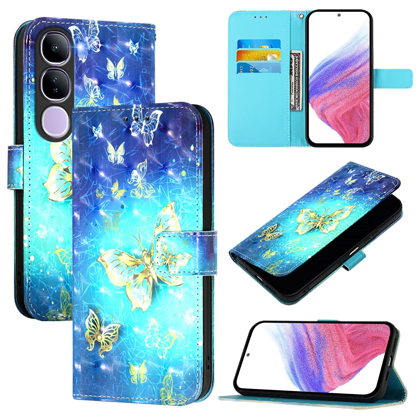 vivo V40 Lite 5G IDN Leather Flip Phone Case with 3D Painted Design, Card Holder, Wallet & Stand Function - Durable Protection & Easy Access