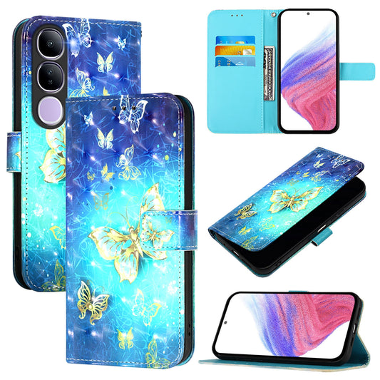 vivo V40 Lite 5G IDN Leather Flip Phone Case with 3D Painted Design, Card Holder, Wallet & Stand Function - Durable Protection & Easy Access