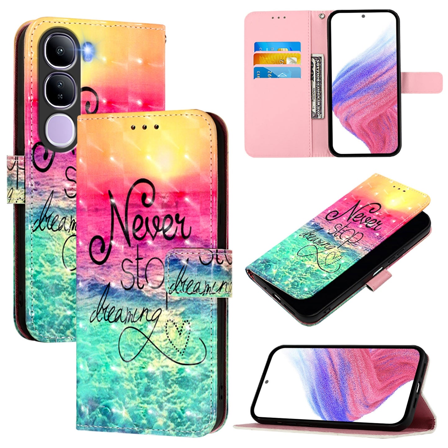 vivo V40 Lite 5G IDN Leather Flip Phone Case with 3D Painted Design, Card Holder, Wallet & Stand Function - Durable Protection & Easy Access
