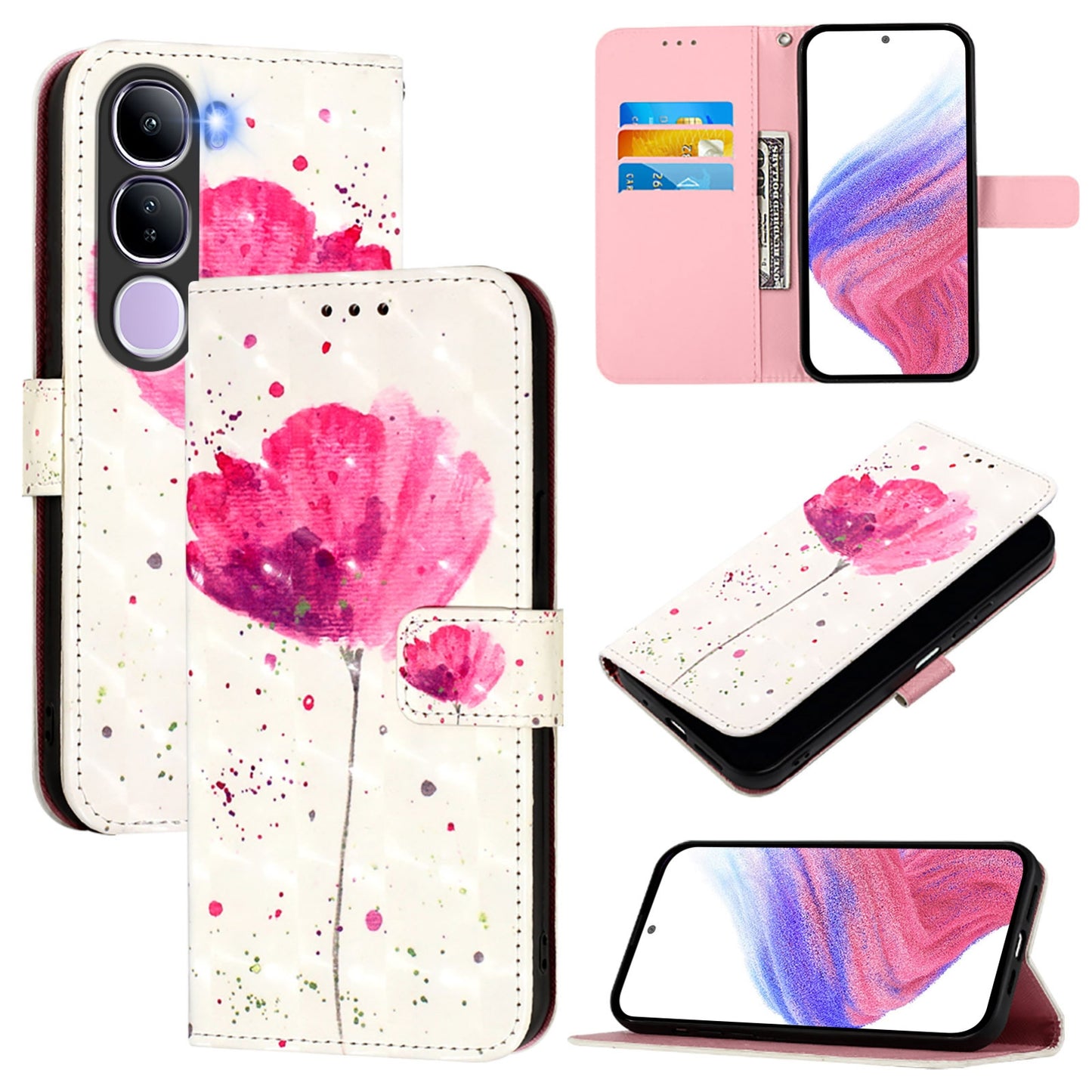 vivo V40 Lite 5G IDN Leather Flip Phone Case with 3D Painted Design, Card Holder, Wallet & Stand Function - Durable Protection & Easy Access