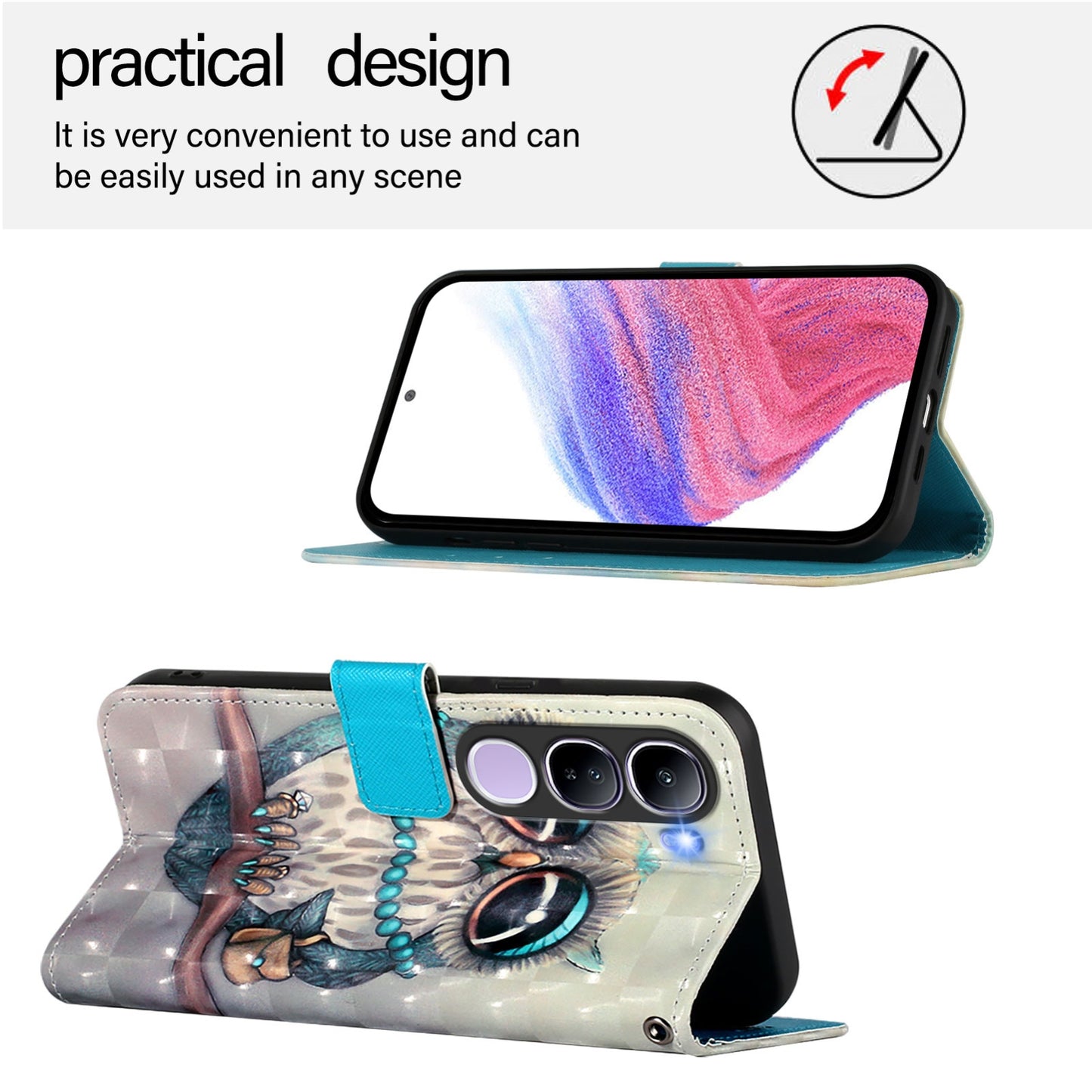 vivo V40 Lite 5G IDN Leather Flip Phone Case with 3D Painted Design, Card Holder, Wallet & Stand Function - Durable Protection & Easy Access