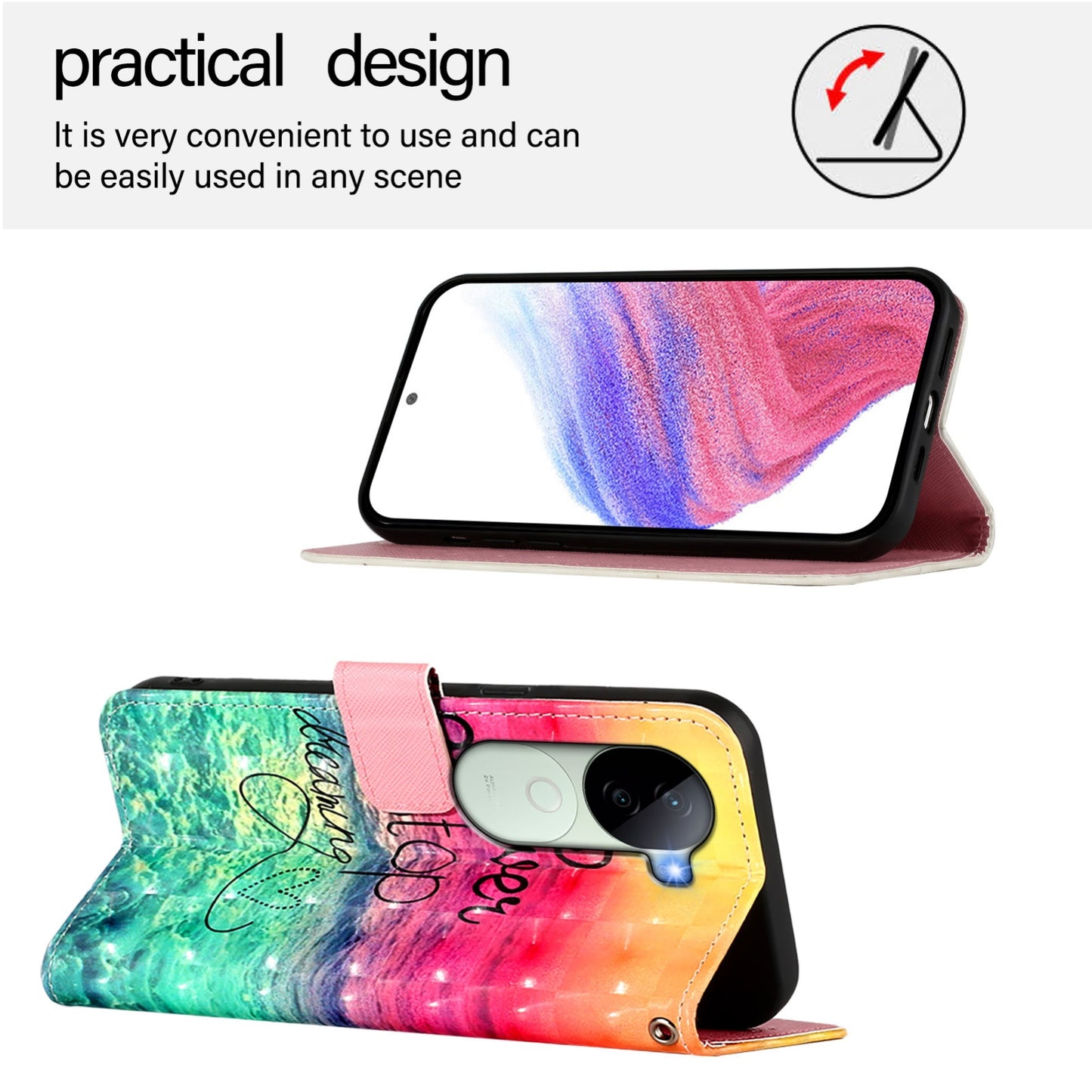 vivo V40e 5G India Leather Flip Phone Case with 3D Painted Design, Card Holder, Wallet & Stand Function - Durable Protection & Easy Access