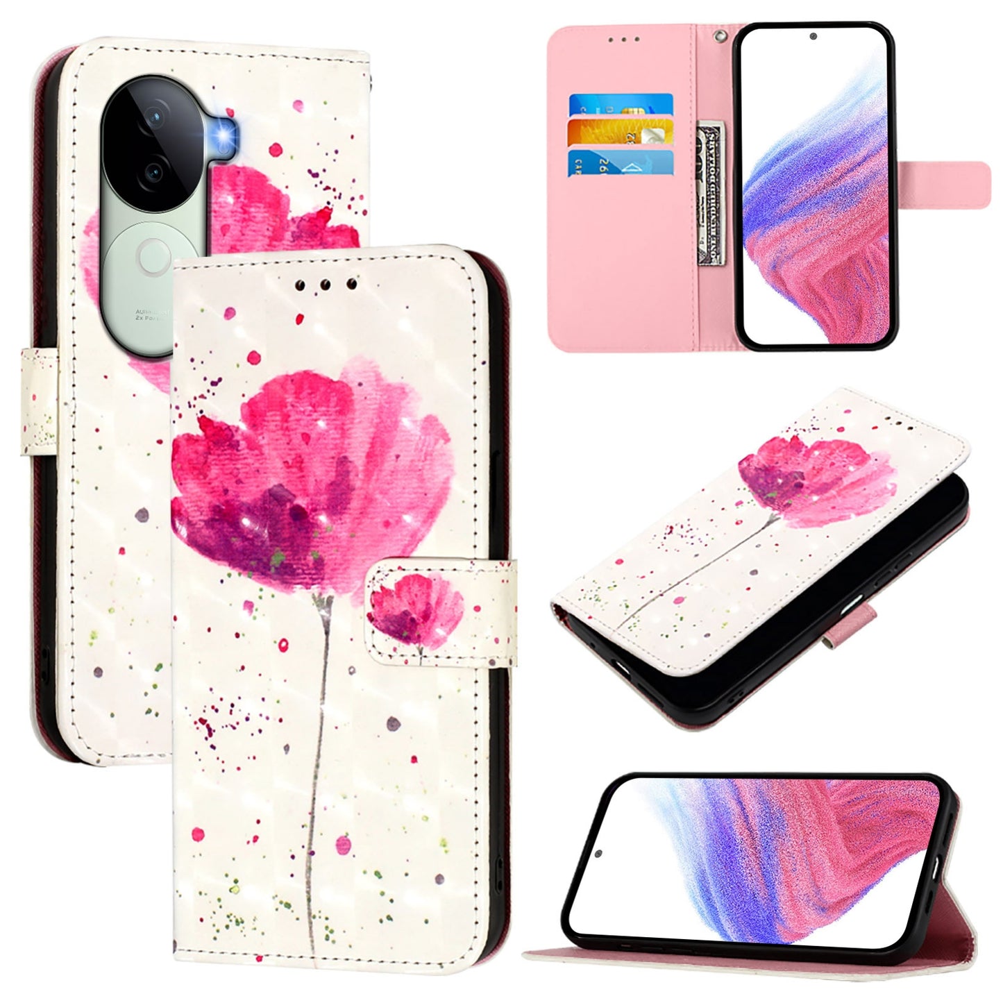 vivo V40e 5G India Leather Flip Phone Case with 3D Painted Design, Card Holder, Wallet & Stand Function - Durable Protection & Easy Access