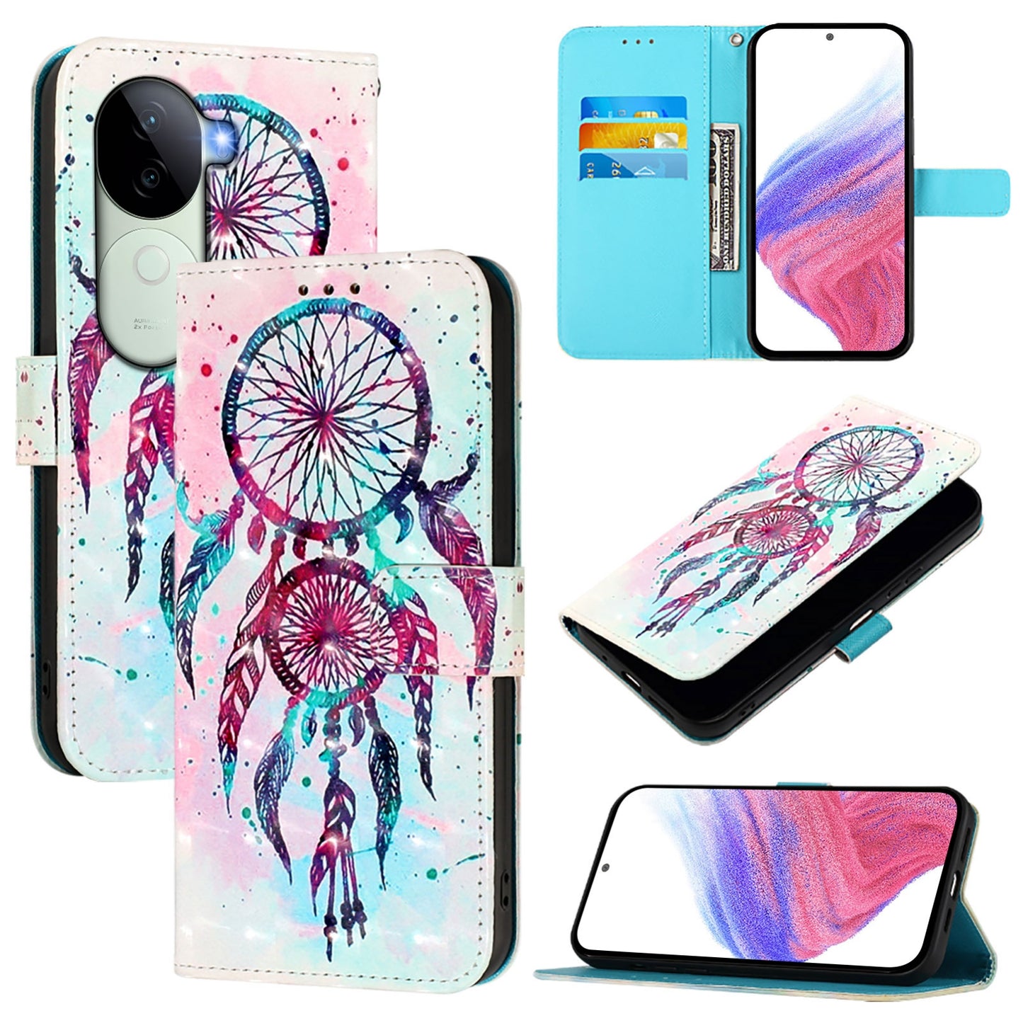 vivo V40e 5G India Leather Flip Phone Case with 3D Painted Design, Card Holder, Wallet & Stand Function - Durable Protection & Easy Access