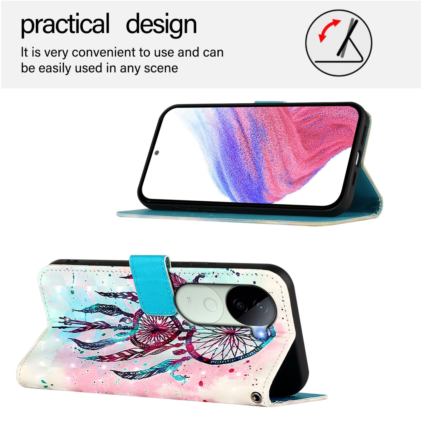 vivo V40e 5G India Leather Flip Phone Case with 3D Painted Design, Card Holder, Wallet & Stand Function - Durable Protection & Easy Access