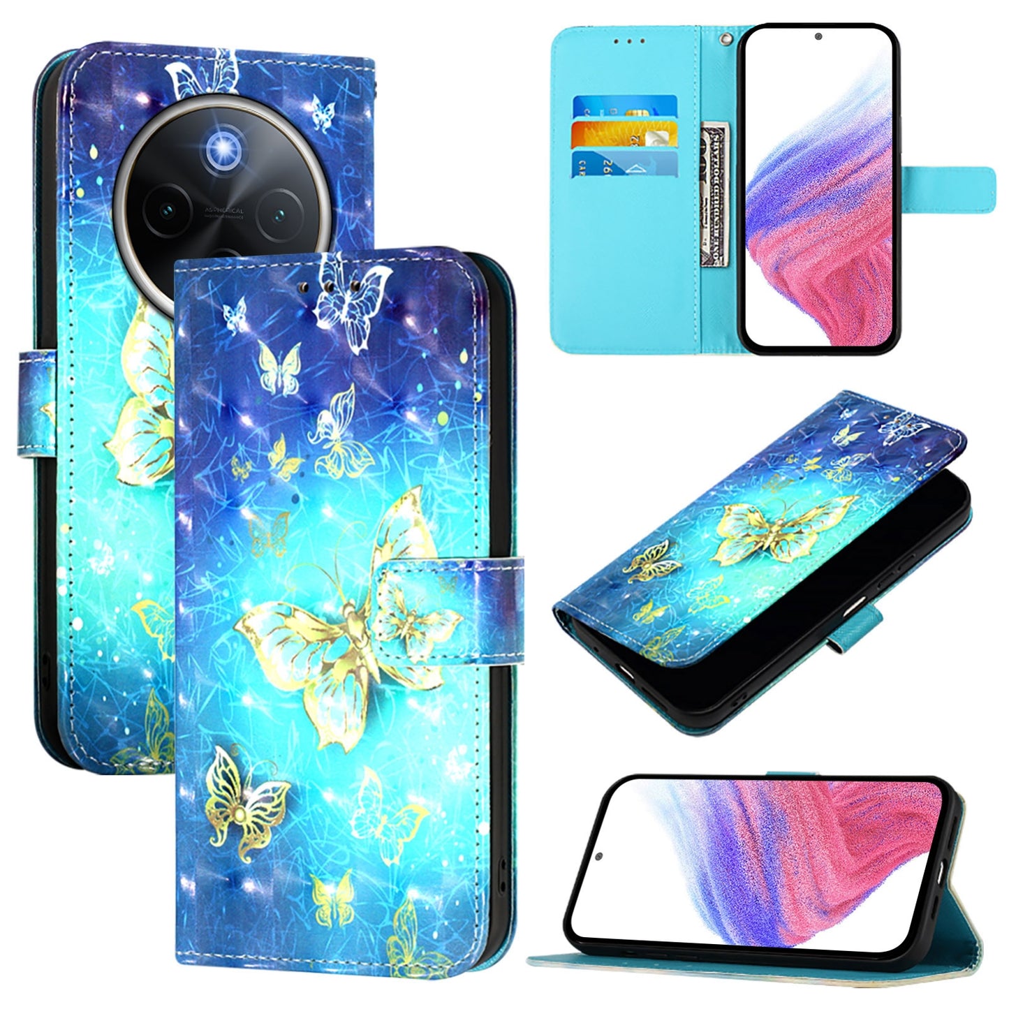 For vivo Y300 Pro Leather Flip Phone Case with 3D Painted Design, Card Holder, Wallet & Stand Function - Durable Protection & Easy Access