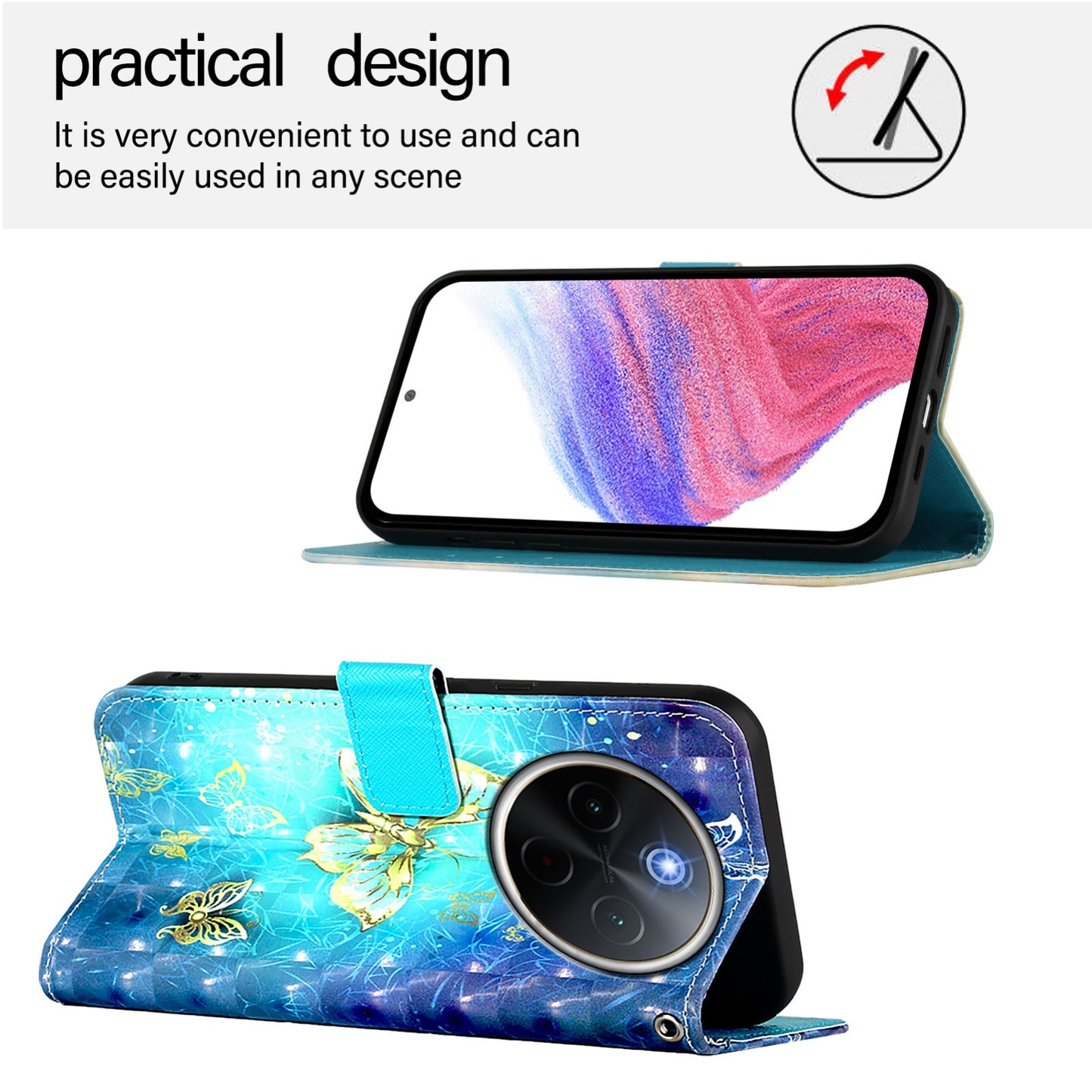 For vivo Y300 Pro Leather Flip Phone Case with 3D Painted Design, Card Holder, Wallet & Stand Function - Durable Protection & Easy Access