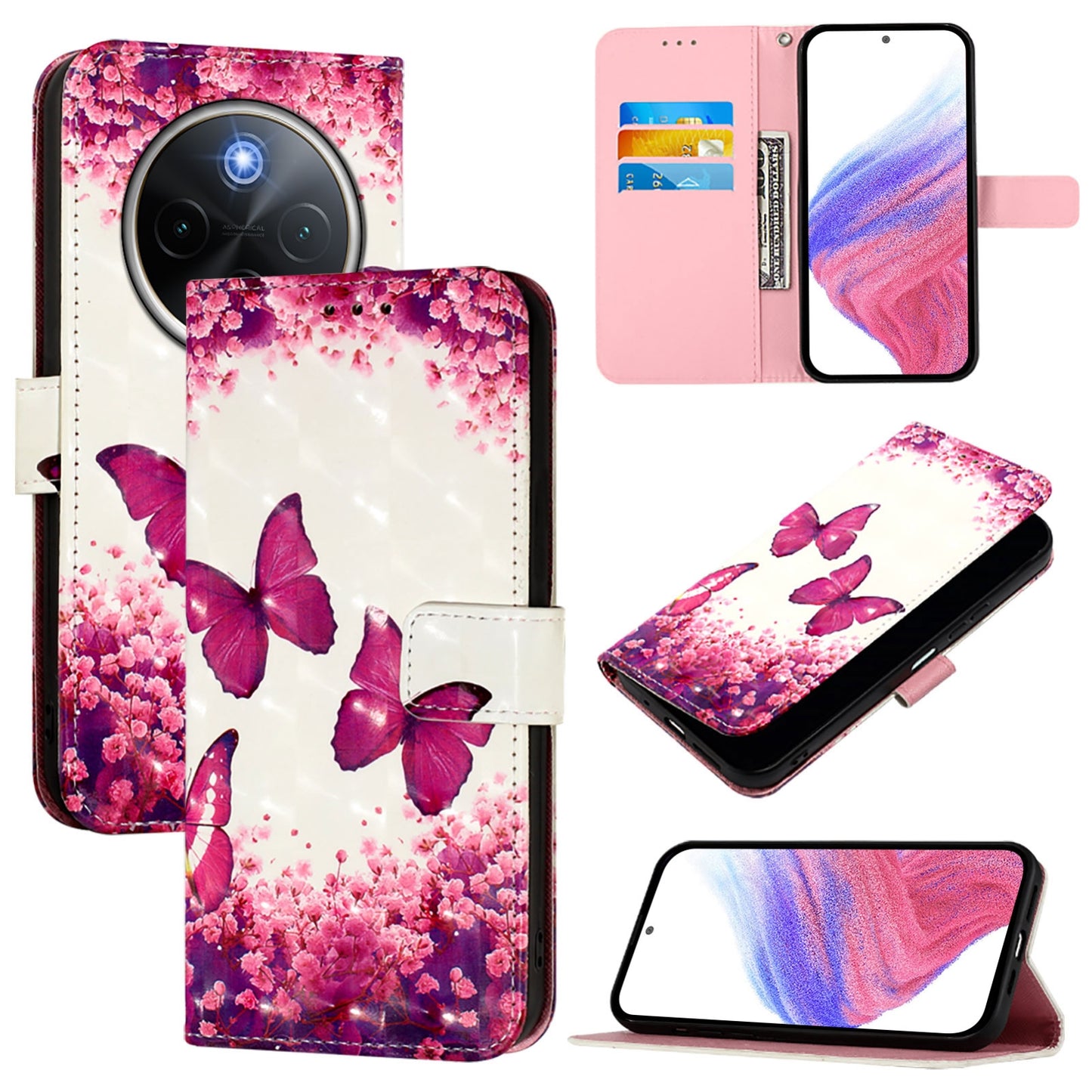 For vivo Y300 Pro Leather Flip Phone Case with 3D Painted Design, Card Holder, Wallet & Stand Function - Durable Protection & Easy Access