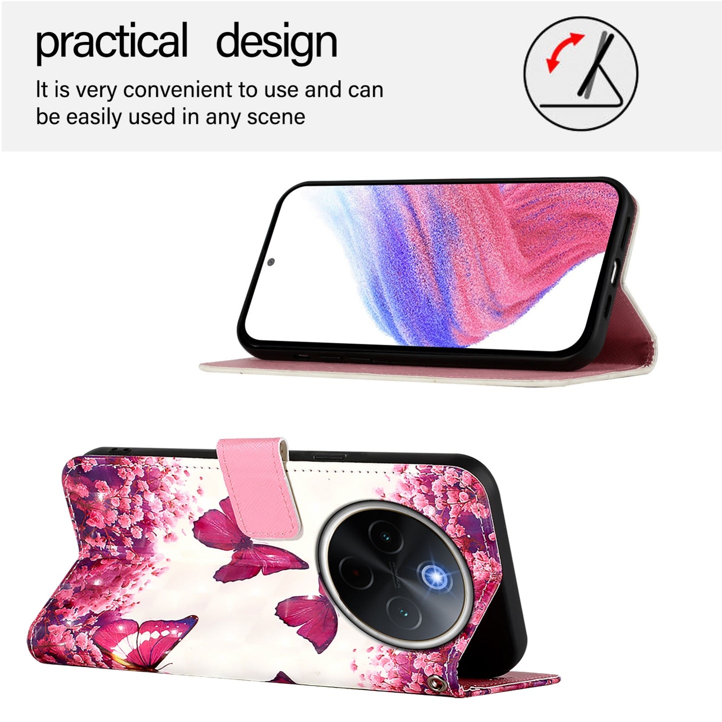 For vivo Y300 Pro Leather Flip Phone Case with 3D Painted Design, Card Holder, Wallet & Stand Function - Durable Protection & Easy Access