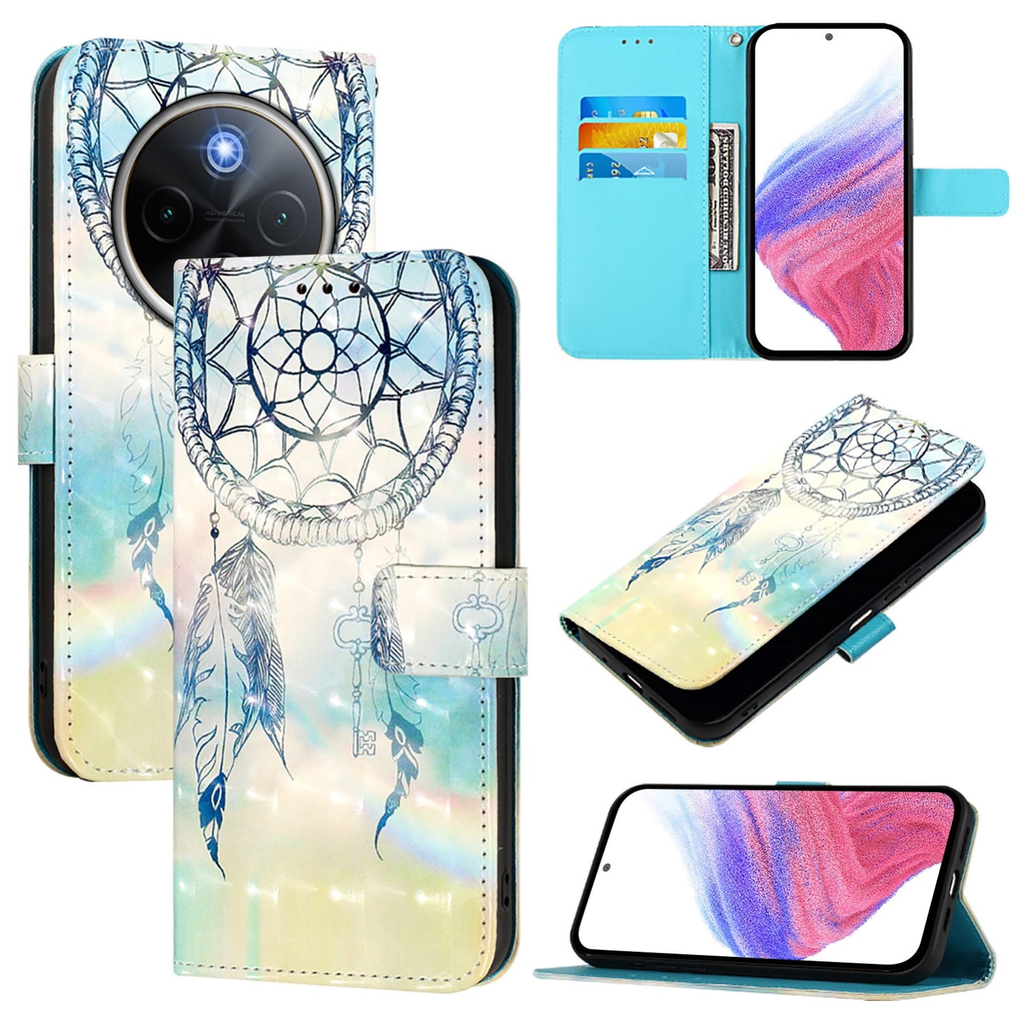 For vivo Y300 Pro Leather Flip Phone Case with 3D Painted Design, Card Holder, Wallet & Stand Function - Durable Protection & Easy Access