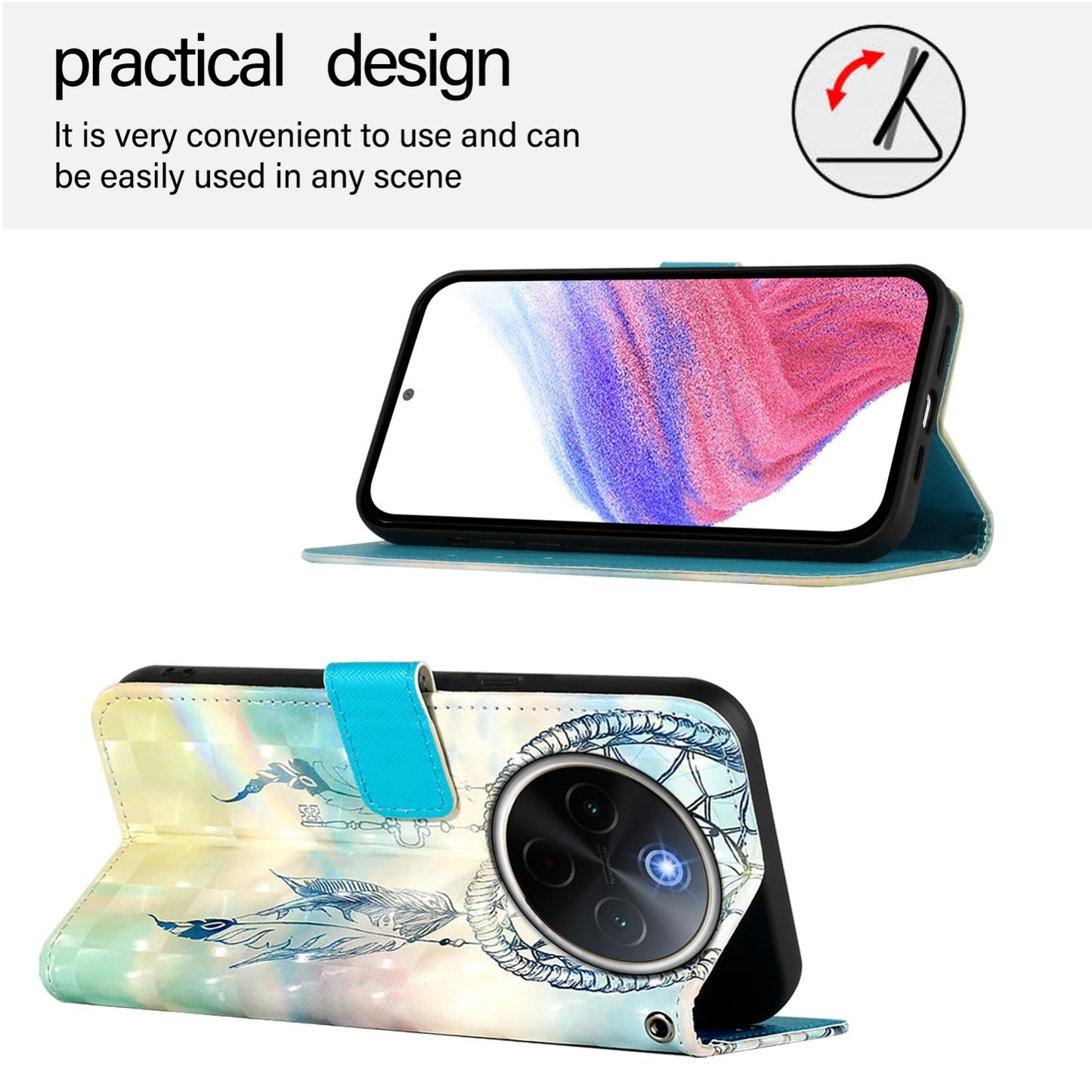 For vivo Y300 Pro Leather Flip Phone Case with 3D Painted Design, Card Holder, Wallet & Stand Function - Durable Protection & Easy Access
