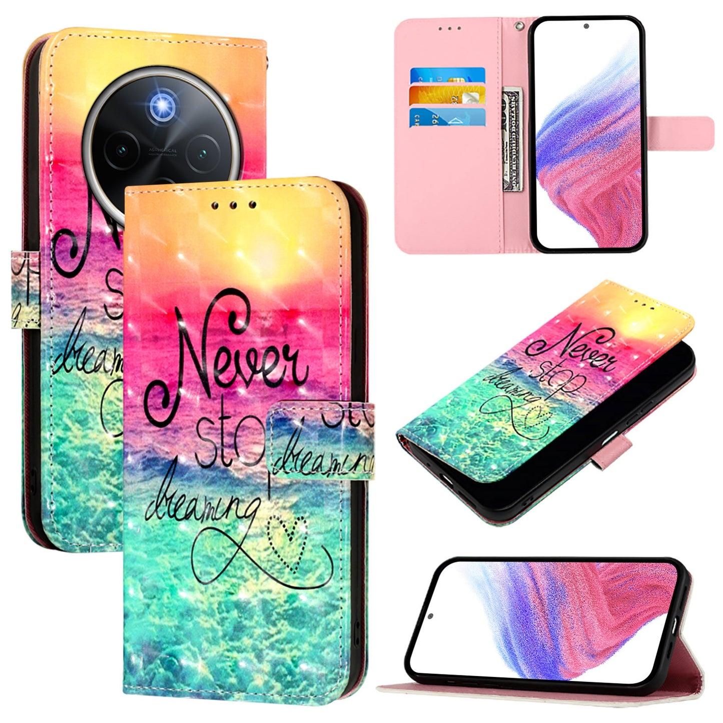 For vivo Y300 Pro Leather Flip Phone Case with 3D Painted Design, Card Holder, Wallet & Stand Function - Durable Protection & Easy Access