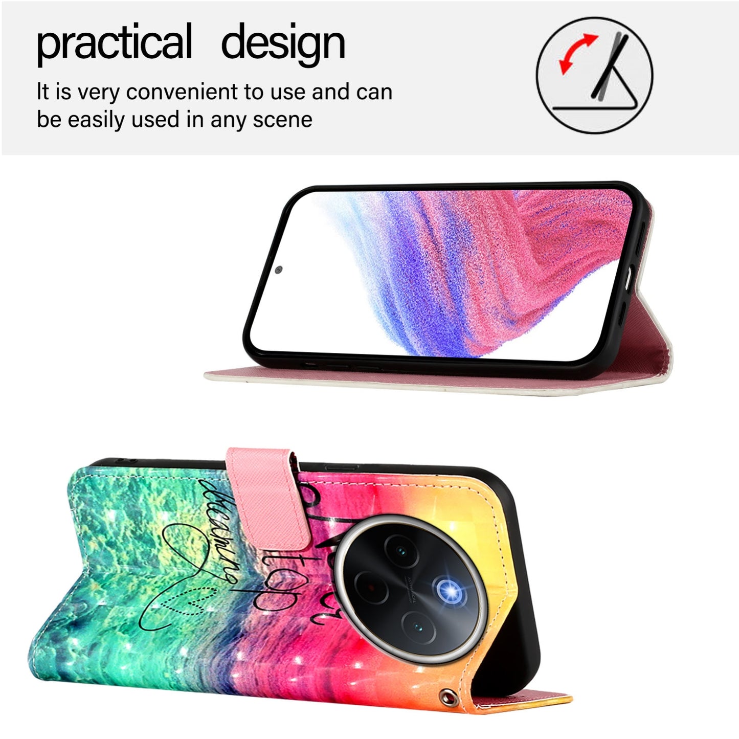 For vivo Y300 Pro Leather Flip Phone Case with 3D Painted Design, Card Holder, Wallet & Stand Function - Durable Protection & Easy Access
