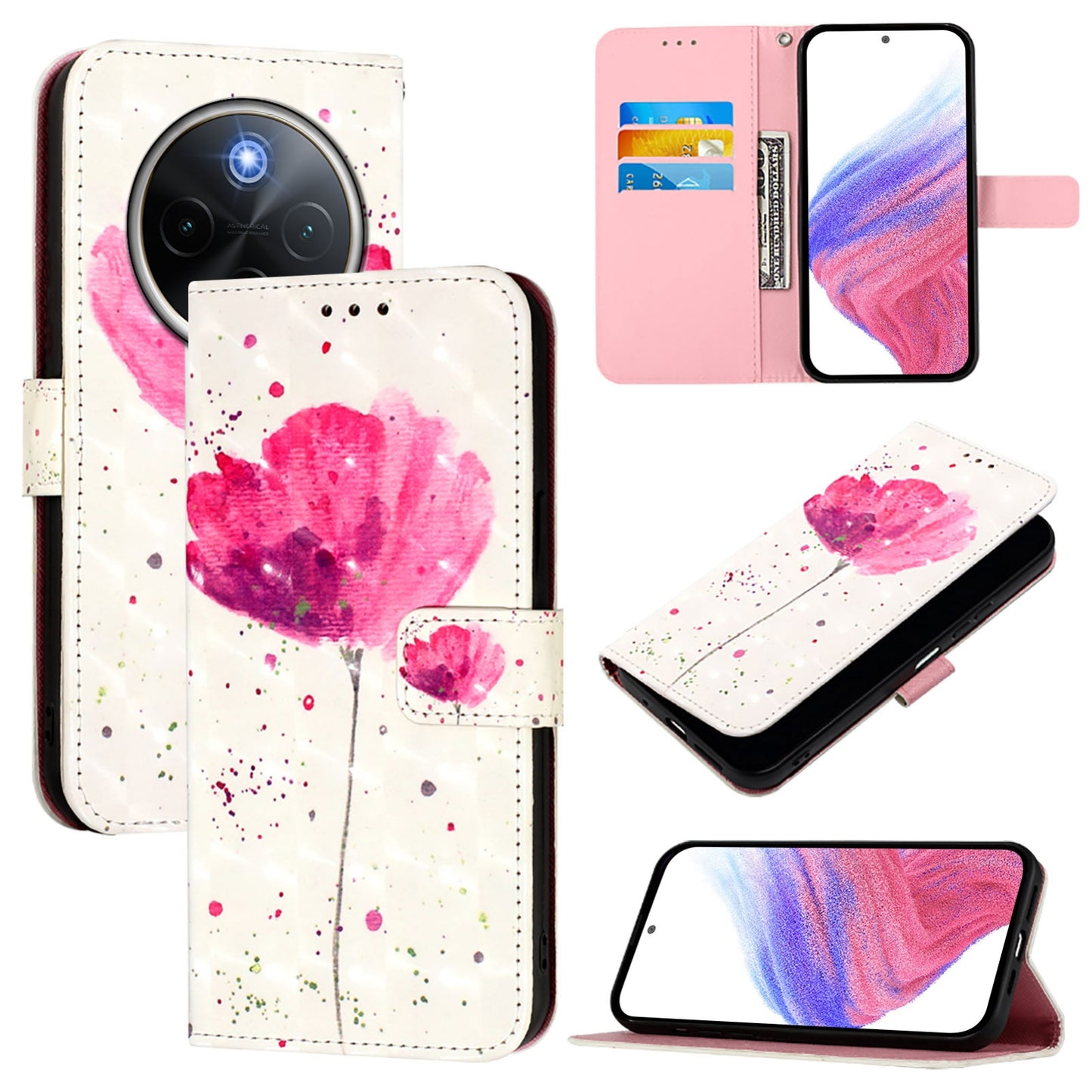 For vivo Y300 Pro Leather Flip Phone Case with 3D Painted Design, Card Holder, Wallet & Stand Function - Durable Protection & Easy Access