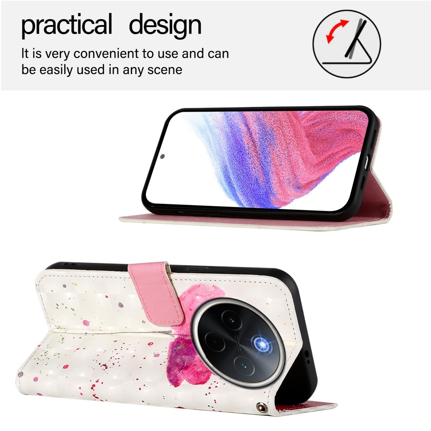 For vivo Y300 Pro Leather Flip Phone Case with 3D Painted Design, Card Holder, Wallet & Stand Function - Durable Protection & Easy Access