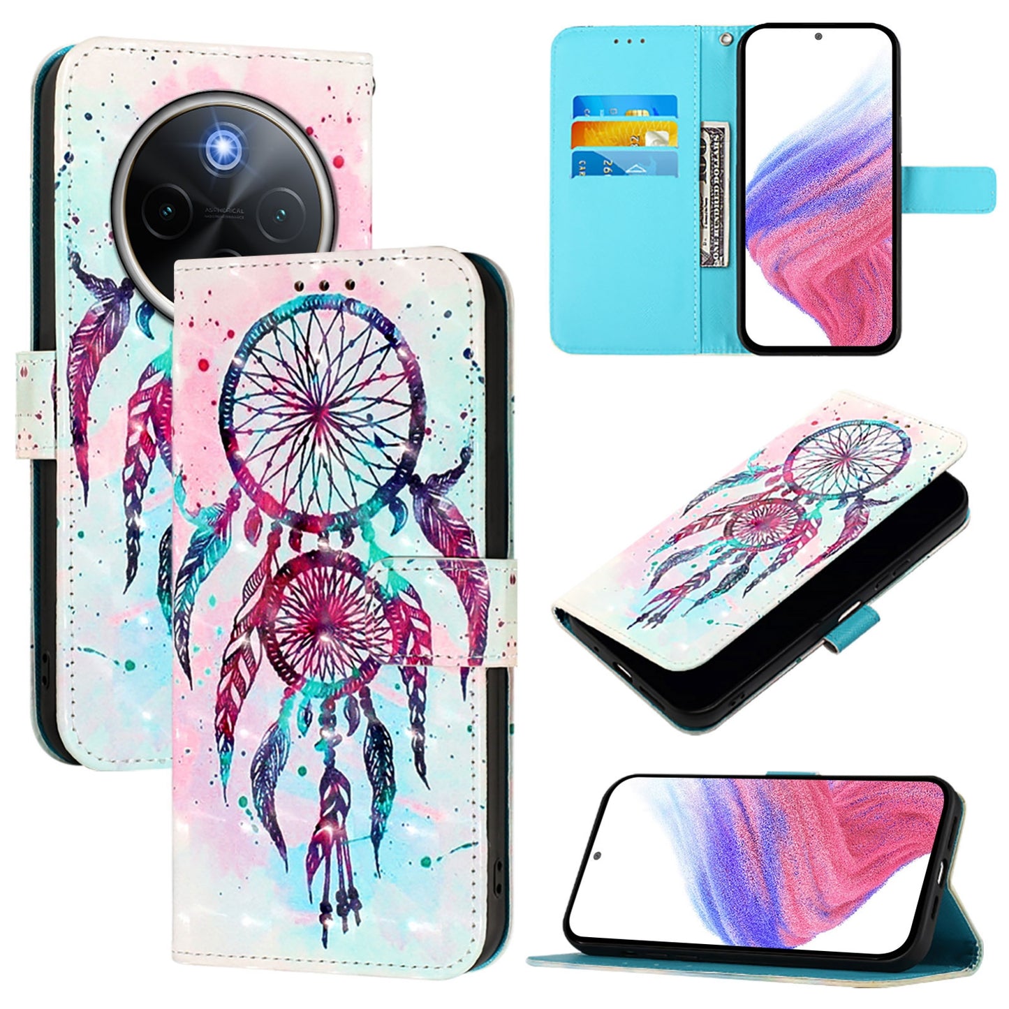 For vivo Y300 Pro Leather Flip Phone Case with 3D Painted Design, Card Holder, Wallet & Stand Function - Durable Protection & Easy Access