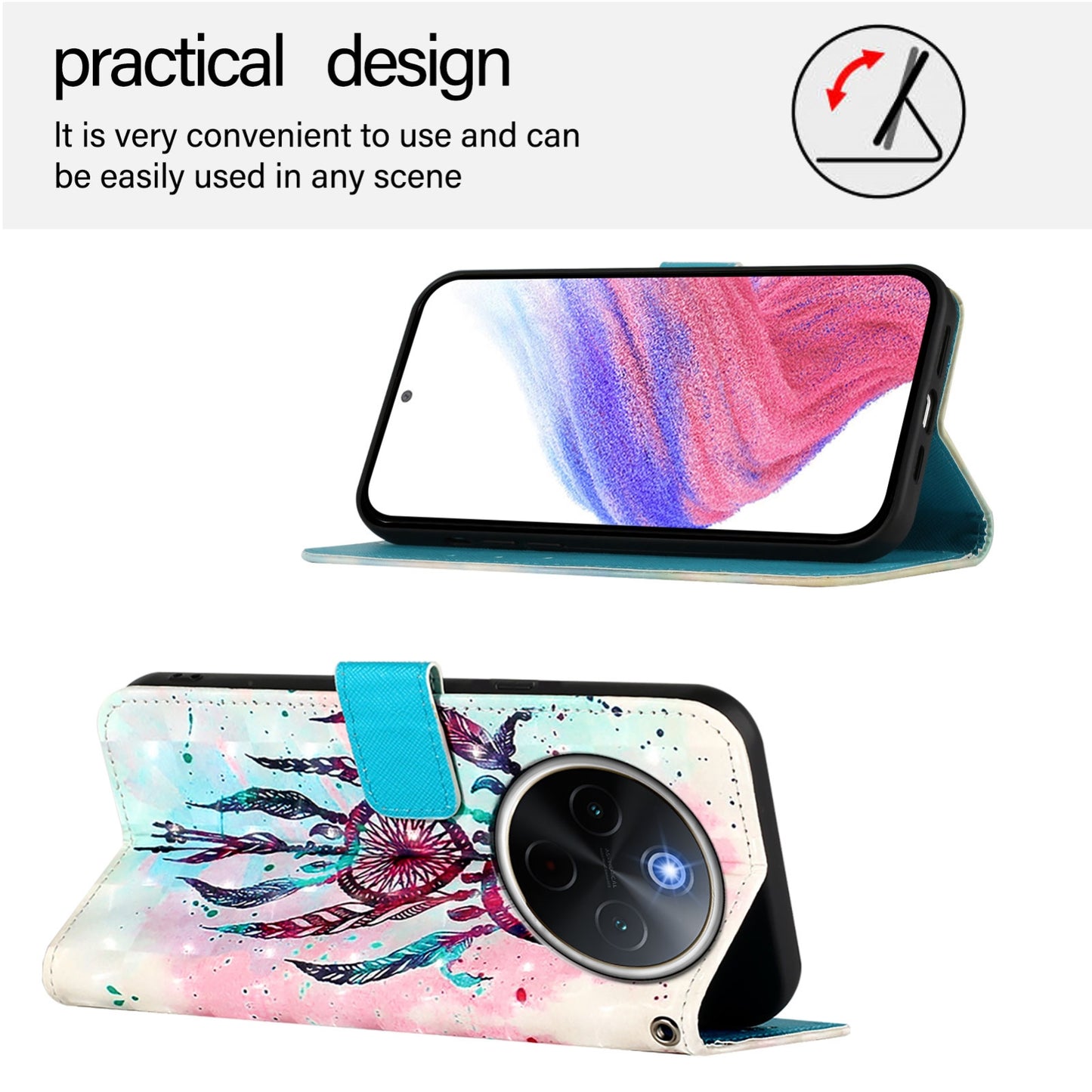 For vivo Y300 Pro Leather Flip Phone Case with 3D Painted Design, Card Holder, Wallet & Stand Function - Durable Protection & Easy Access