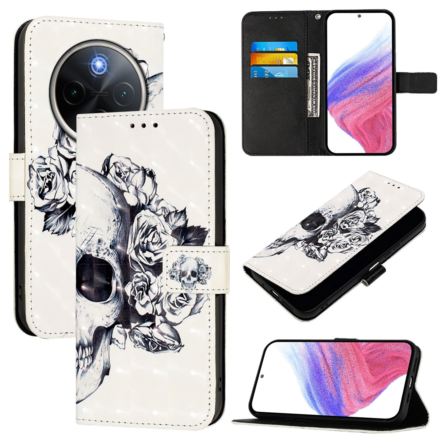 For vivo Y300 Pro Leather Flip Phone Case with 3D Painted Design, Card Holder, Wallet & Stand Function - Durable Protection & Easy Access