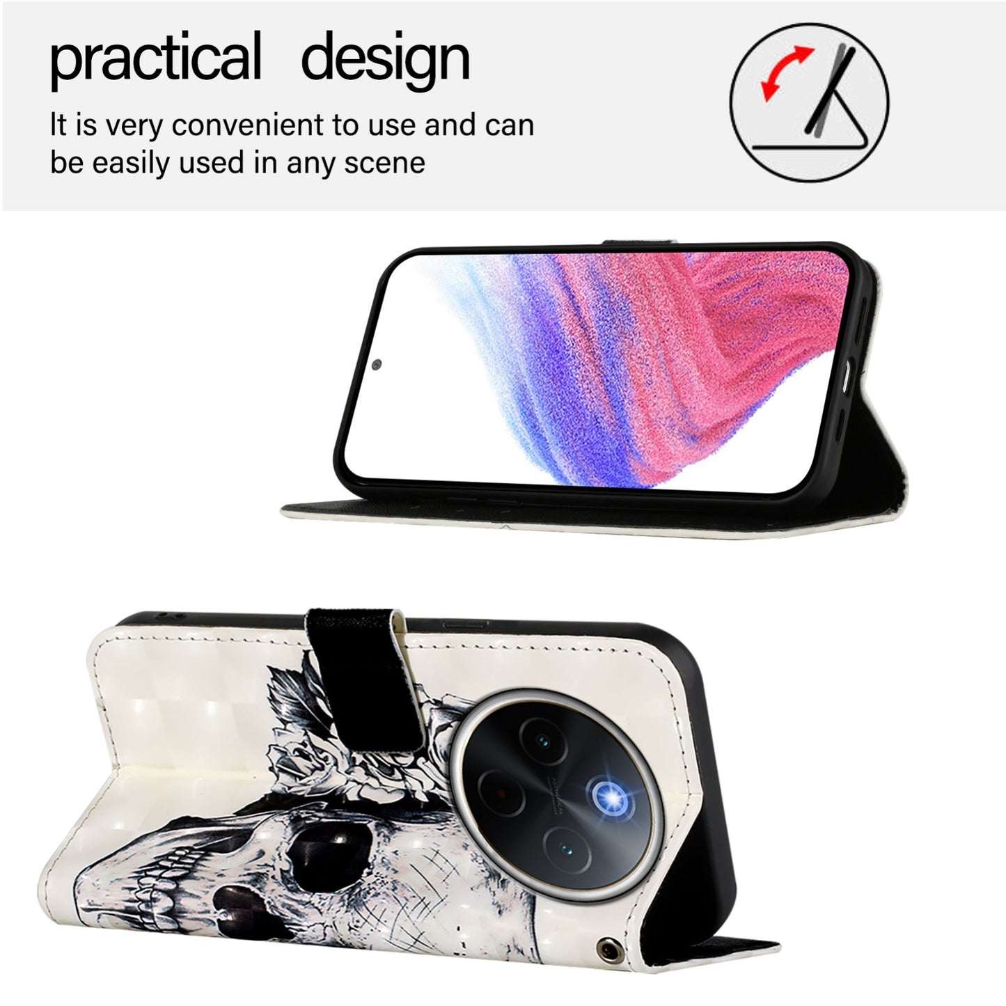 For vivo Y300 Pro Leather Flip Phone Case with 3D Painted Design, Card Holder, Wallet & Stand Function - Durable Protection & Easy Access