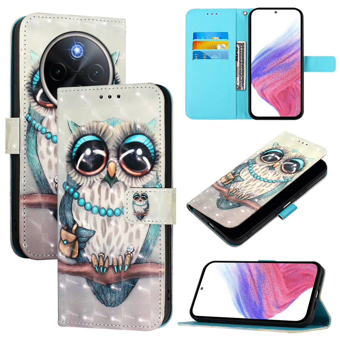 For vivo Y300 Pro Leather Flip Phone Case with 3D Painted Design, Card Holder, Wallet & Stand Function - Durable Protection & Easy Access