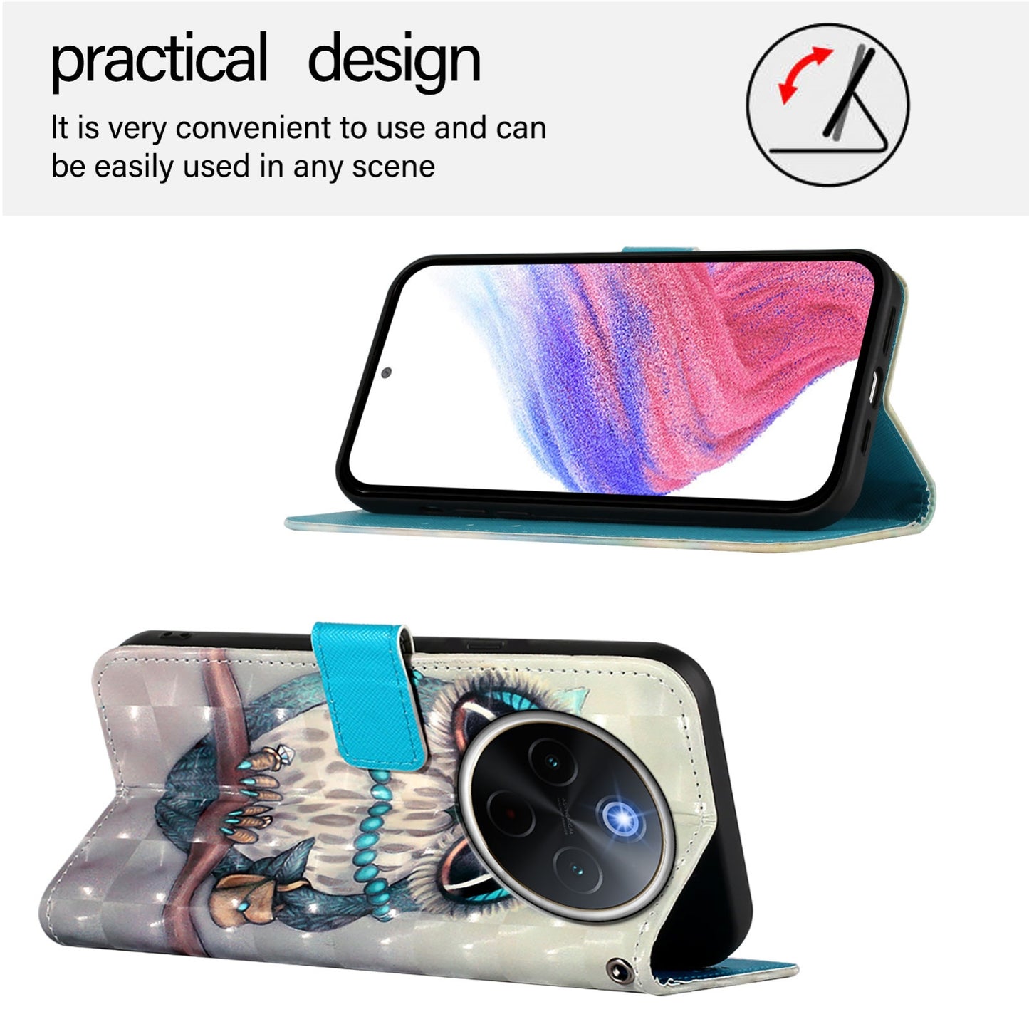 For vivo Y300 Pro Leather Flip Phone Case with 3D Painted Design, Card Holder, Wallet & Stand Function - Durable Protection & Easy Access