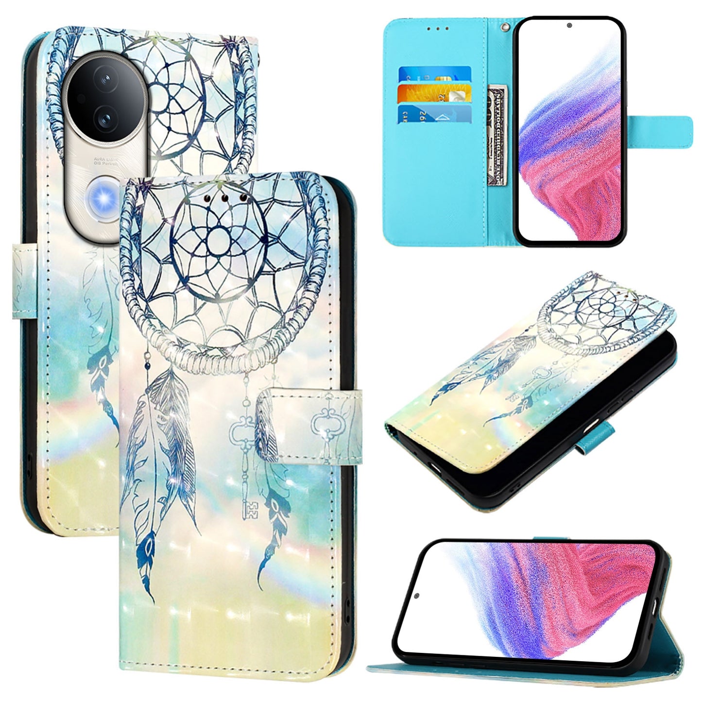 vivo S20 Leather Flip Phone Case with 3D Painted Design, Card Holder, Wallet & Stand Function - Durable Protection & Easy Access
