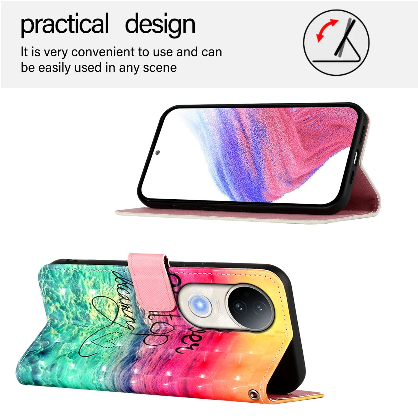 vivo S20 Leather Flip Phone Case with 3D Painted Design, Card Holder, Wallet & Stand Function - Durable Protection & Easy Access