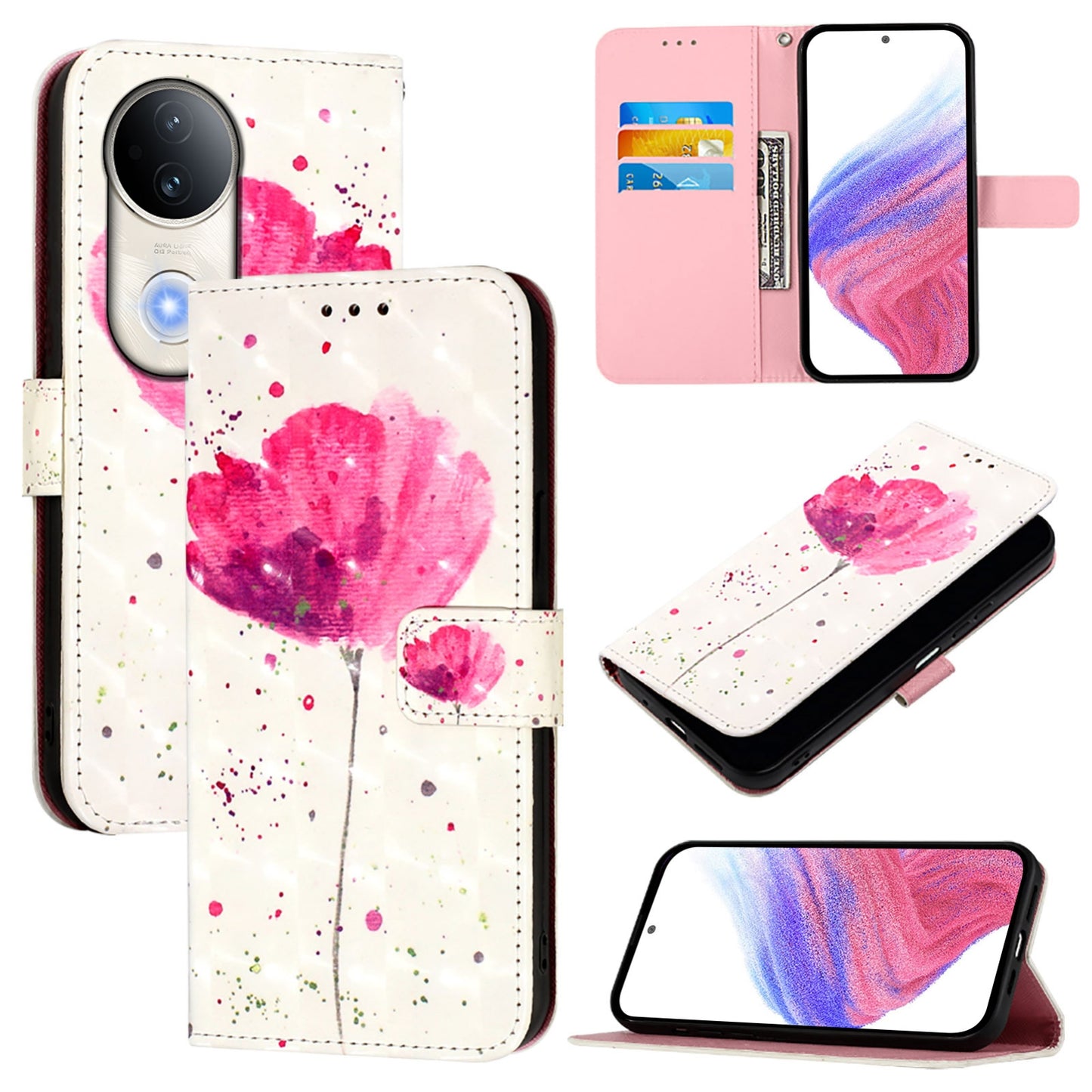 vivo S20 Leather Flip Phone Case with 3D Painted Design, Card Holder, Wallet & Stand Function - Durable Protection & Easy Access