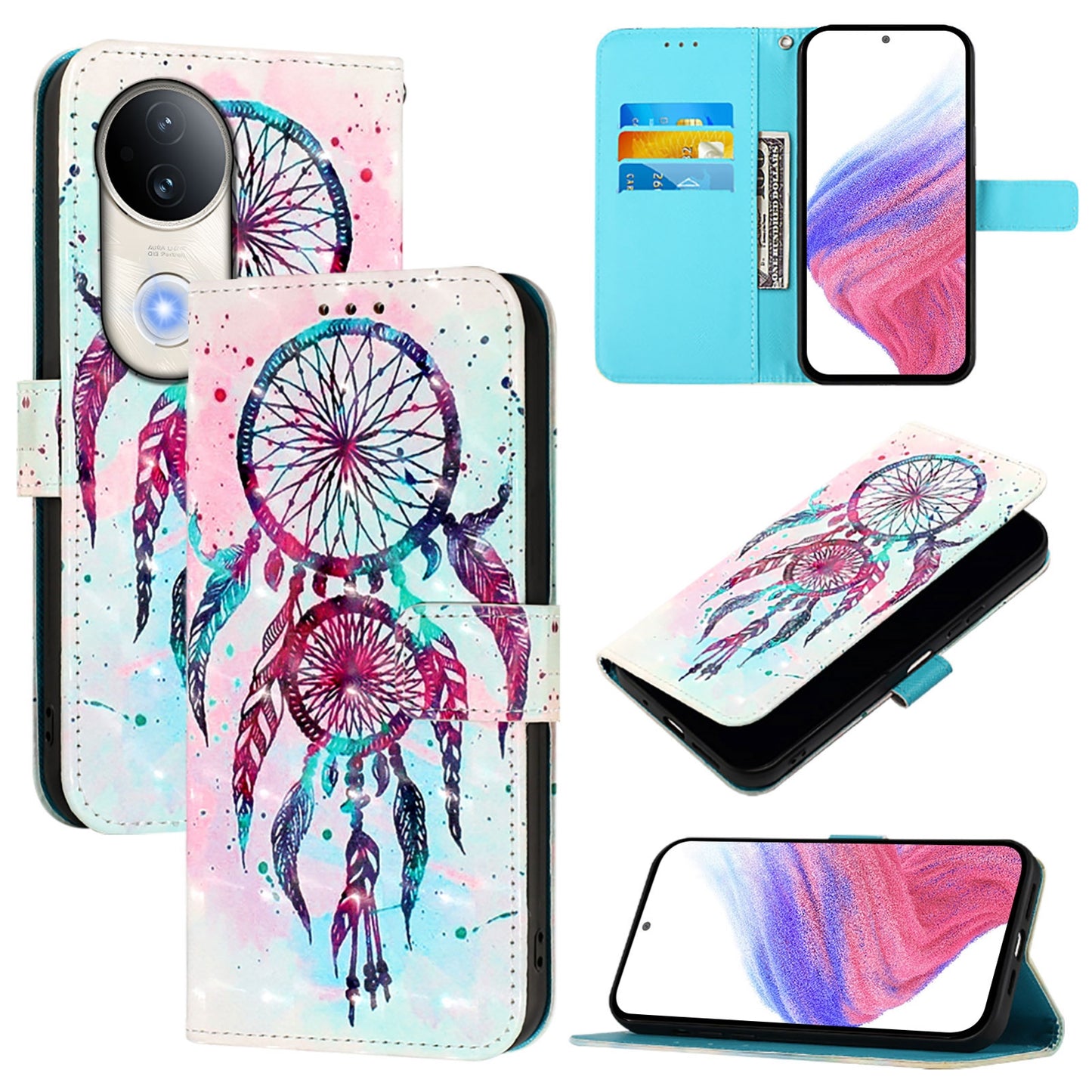 vivo S20 Leather Flip Phone Case with 3D Painted Design, Card Holder, Wallet & Stand Function - Durable Protection & Easy Access