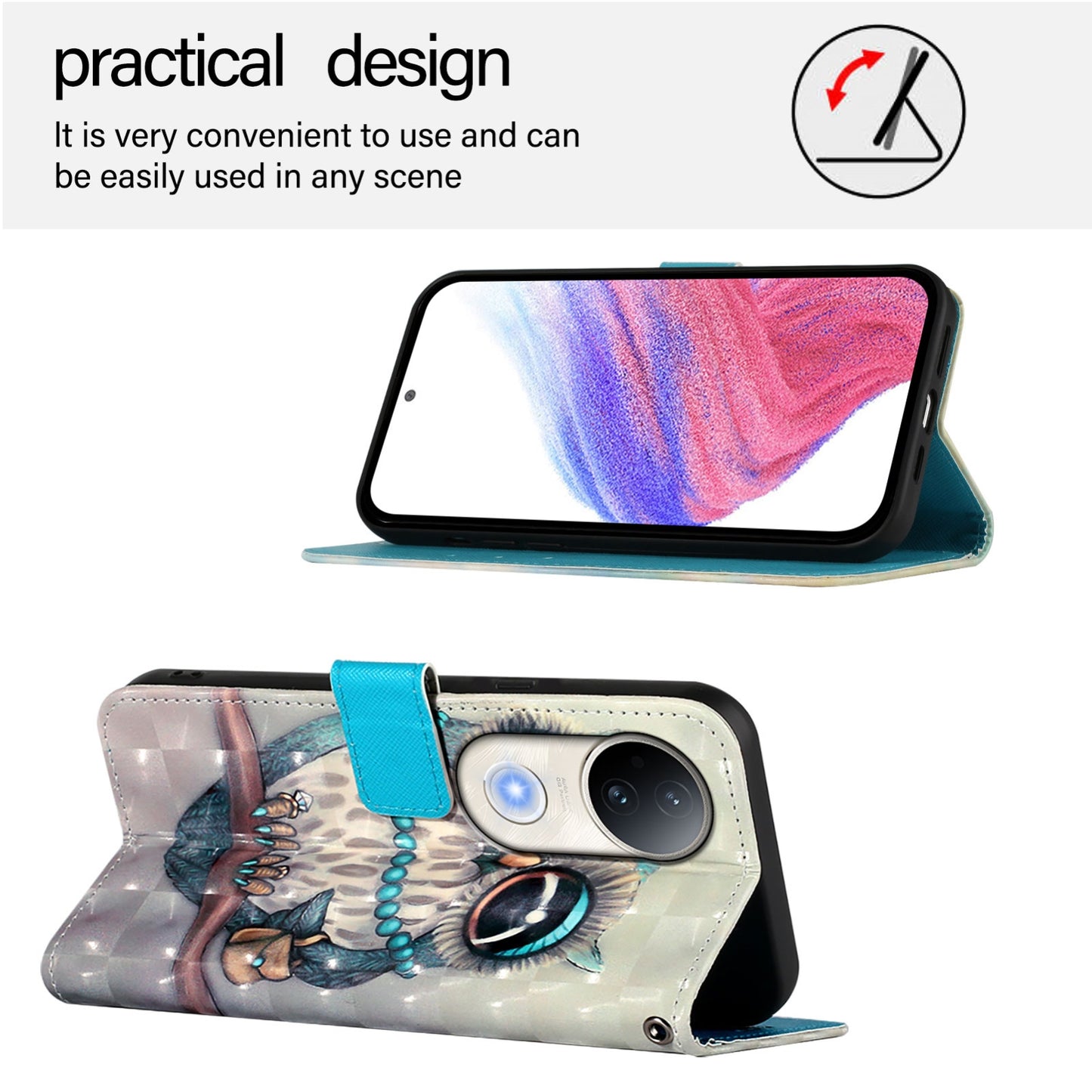 vivo S20 Leather Flip Phone Case with 3D Painted Design, Card Holder, Wallet & Stand Function - Durable Protection & Easy Access