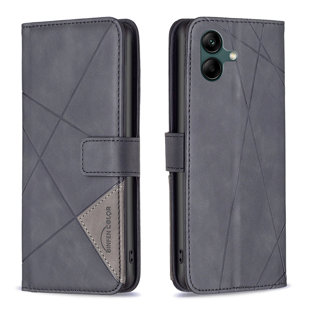 Samsung Galaxy A06 Rhombus Texture Leather Phone Case with Magnetic Buckle and Card Holder