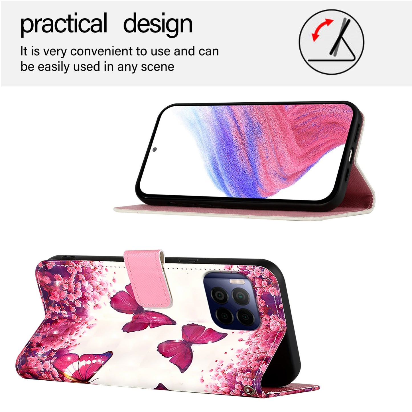 T-Mobile REVVL 7 Pro Leather Flip Phone Case with 3D Painted Design, Card Holder, Wallet & Stand Function - Durable Protection & Easy Access