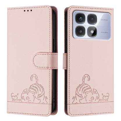 Redmi K70 Ultra 5G Global Cat and Rat Embossed Pattern, RFID Leather Phone Case with Lanyard, Kickstand, and Wallet Features