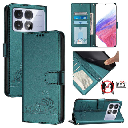 Redmi K70 Ultra 5G Global Cat and Rat Embossed Pattern, RFID Leather Phone Case with Lanyard, Kickstand, and Wallet Features