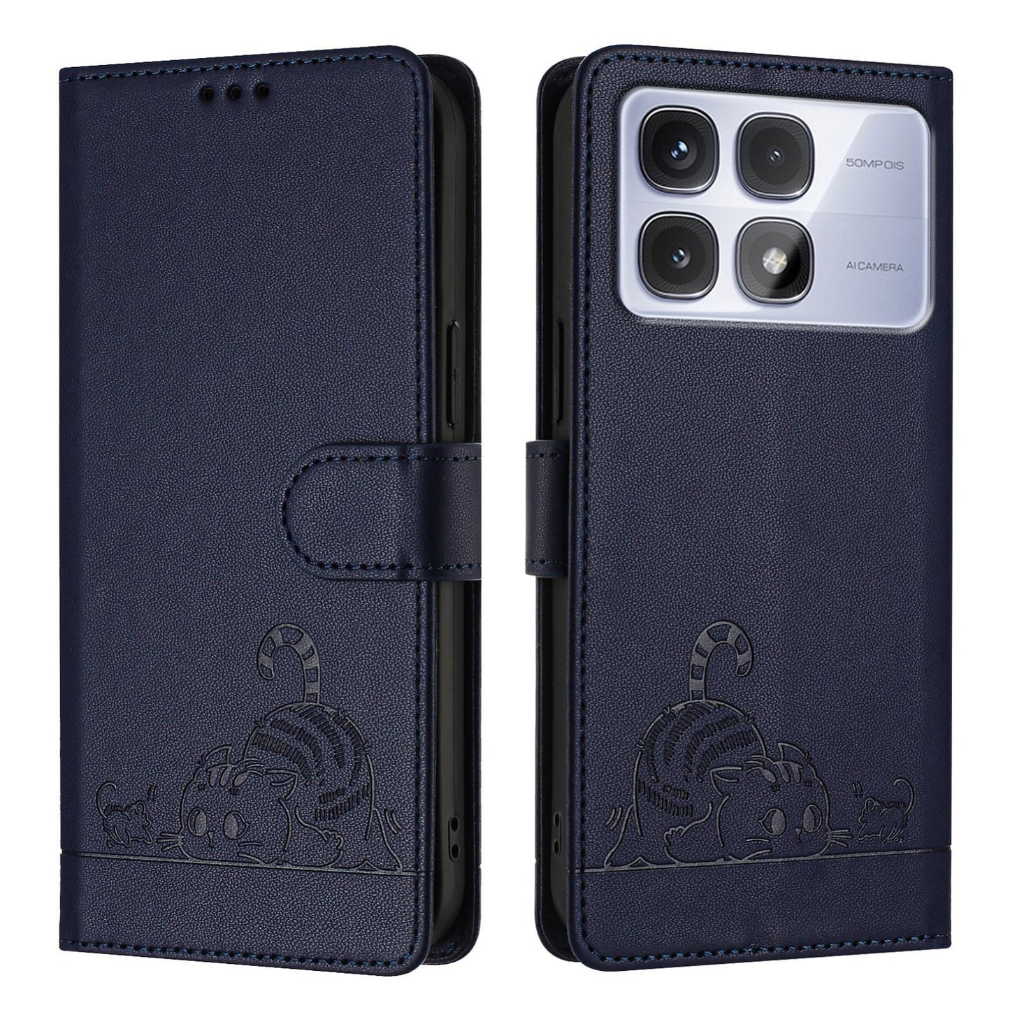 Redmi K70 Ultra 5G Global Cat and Rat Embossed Pattern, RFID Leather Phone Case with Lanyard, Kickstand, and Wallet Features