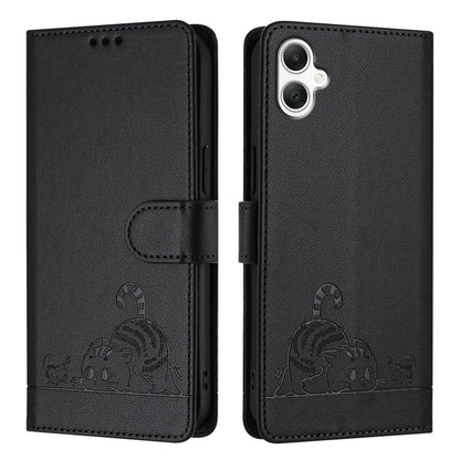 Samsung Galaxy A06 4G Cat and Rat Embossed Pattern, RFID Leather Phone Case with Lanyard, Kickstand, and Wallet Features