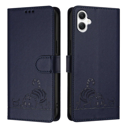Samsung Galaxy A06 4G Cat and Rat Embossed Pattern, RFID Leather Phone Case with Lanyard, Kickstand, and Wallet Features