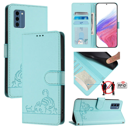 Nokia C300 Cat and Rat Embossed Pattern, RFID Leather Phone Case with Lanyard, Kickstand, and Wallet Features