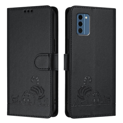 Nokia C300 Cat and Rat Embossed Pattern, RFID Leather Phone Case with Lanyard, Kickstand, and Wallet Features