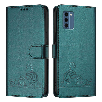 Nokia C300 Cat and Rat Embossed Pattern, RFID Leather Phone Case with Lanyard, Kickstand, and Wallet Features