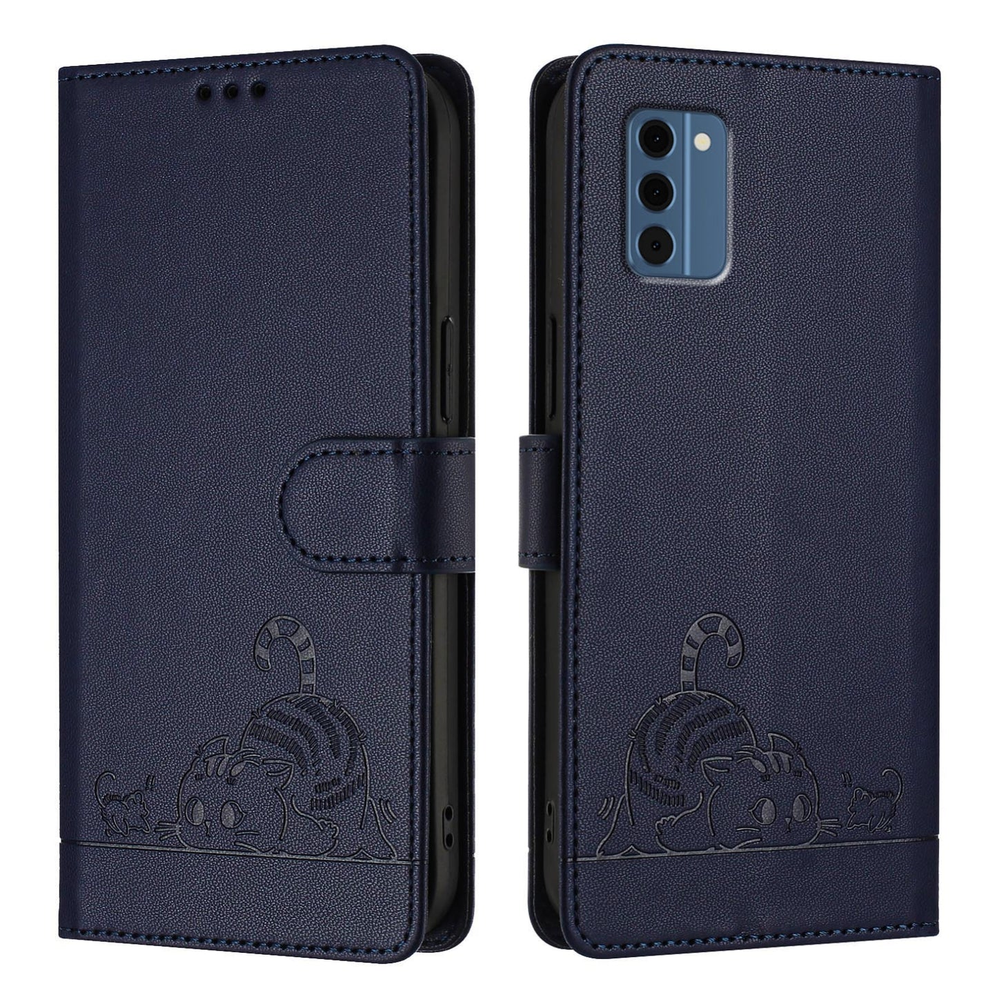 Nokia C300 Cat and Rat Embossed Pattern, RFID Leather Phone Case with Lanyard, Kickstand, and Wallet Features