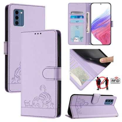 Nokia C300 Cat and Rat Embossed Pattern, RFID Leather Phone Case with Lanyard, Kickstand, and Wallet Features