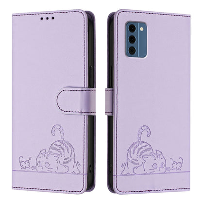 Nokia C300 Cat and Rat Embossed Pattern, RFID Leather Phone Case with Lanyard, Kickstand, and Wallet Features