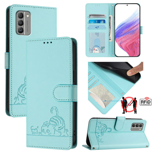 Nokia G400 Cat and Rat Embossed Pattern, RFID Leather Phone Case with Lanyard, Kickstand, and Wallet Features